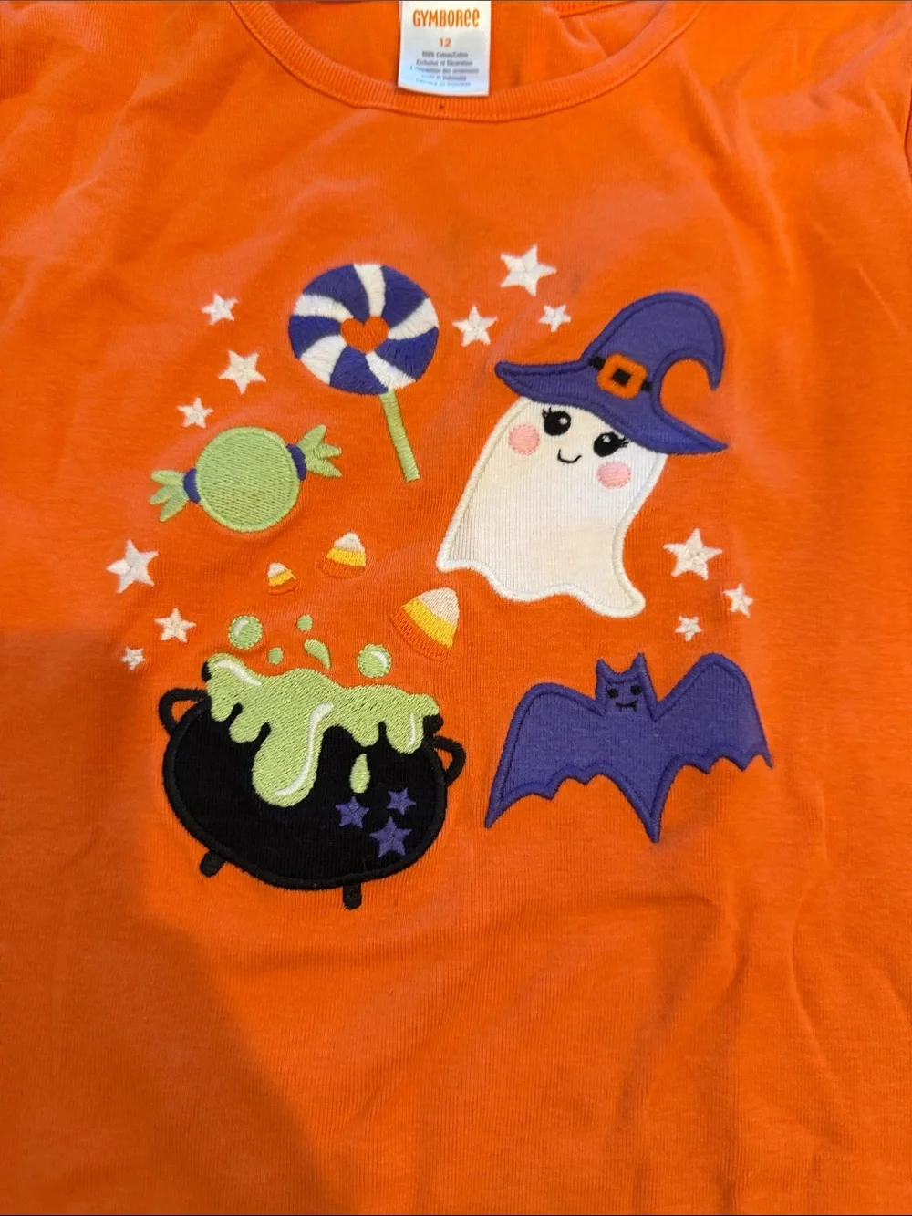 Gymboree Girls Orange Halloween Ghost & Bat Tee with Cauldron